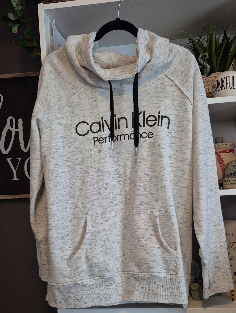 Womens Calvin Klein Light Heather Gray Crewneck Pullover Hoodie